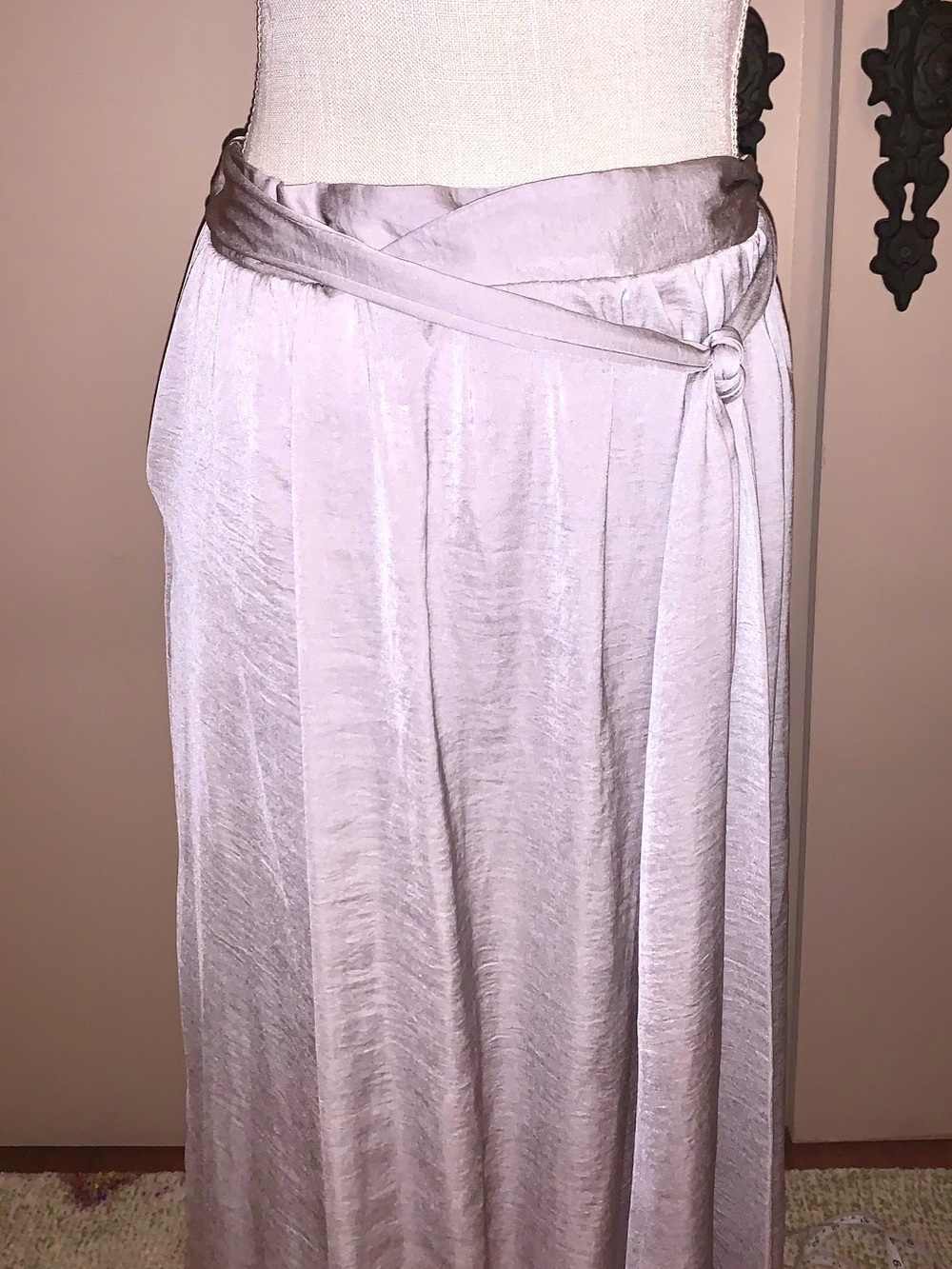 Satin Maxi Skirt - Light Silver-Lavender